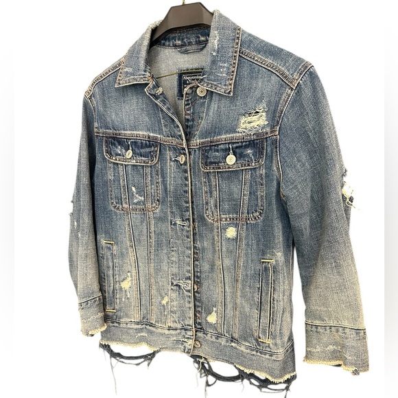 Abercrombie & Fitch S oversized Distressed trucker Denim Jacket excellent condit - Picture 1 of 14